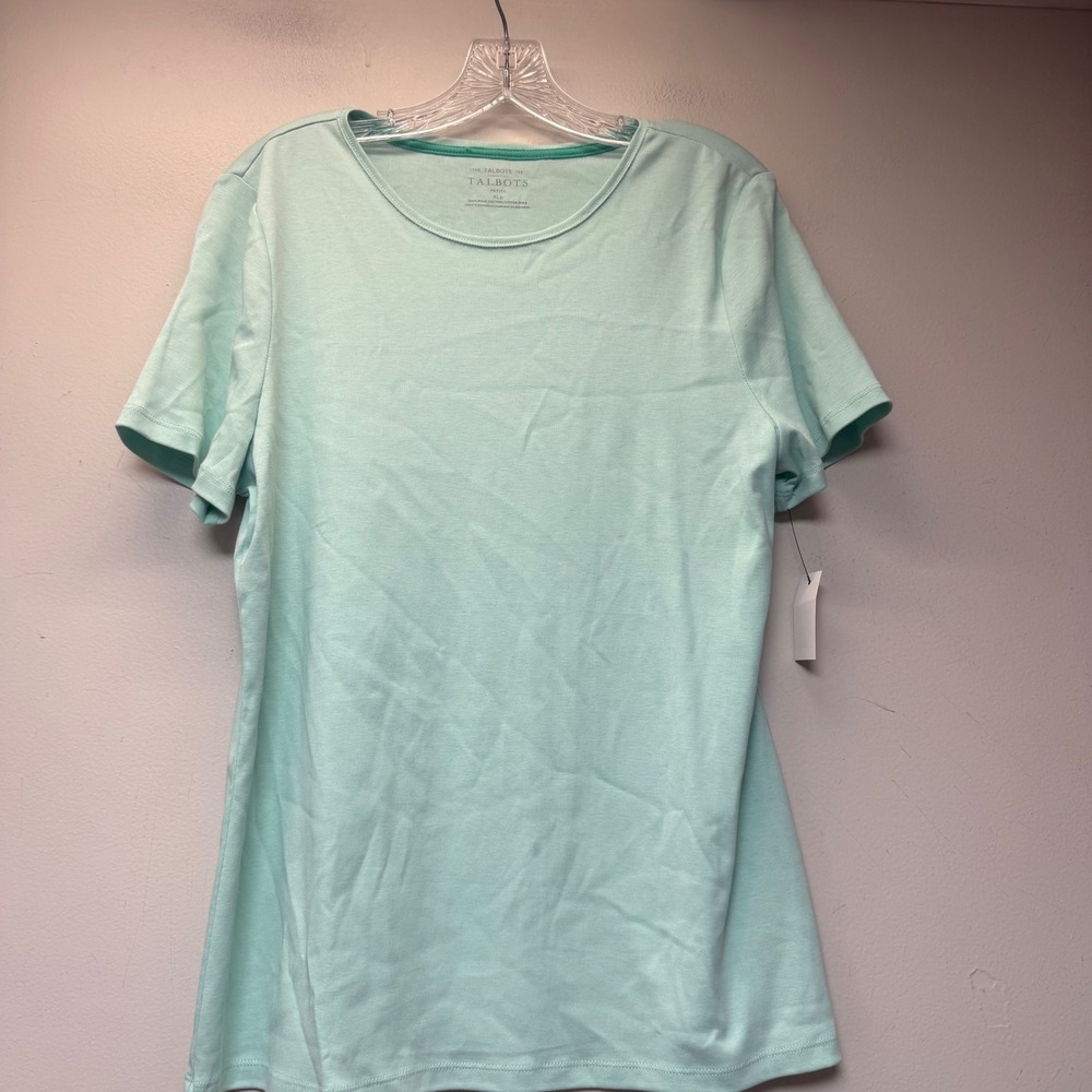 Talbots T-Shirt Women XL Petite‎ Mint Green NEW Pima Cotton Crew Neck Short
